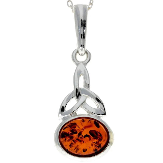 Celtic Pendant in Sterling Silver with Cognac Baltic Amber - Louise's Jewellery Box