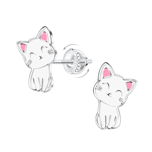 Children's Sterling Silver Cat Screw Back Stud Earrings - Louise's Jewellery Box