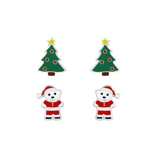Children's Sterling Silver Christmas Ear Studs Set - Louise's Jewellery Box