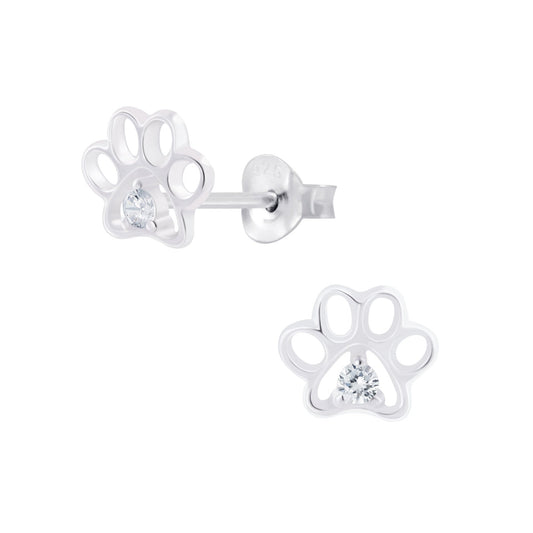 Children's Sterling Silver Clear Crystal Paw Print Earrings - Louise's Jewellery Box