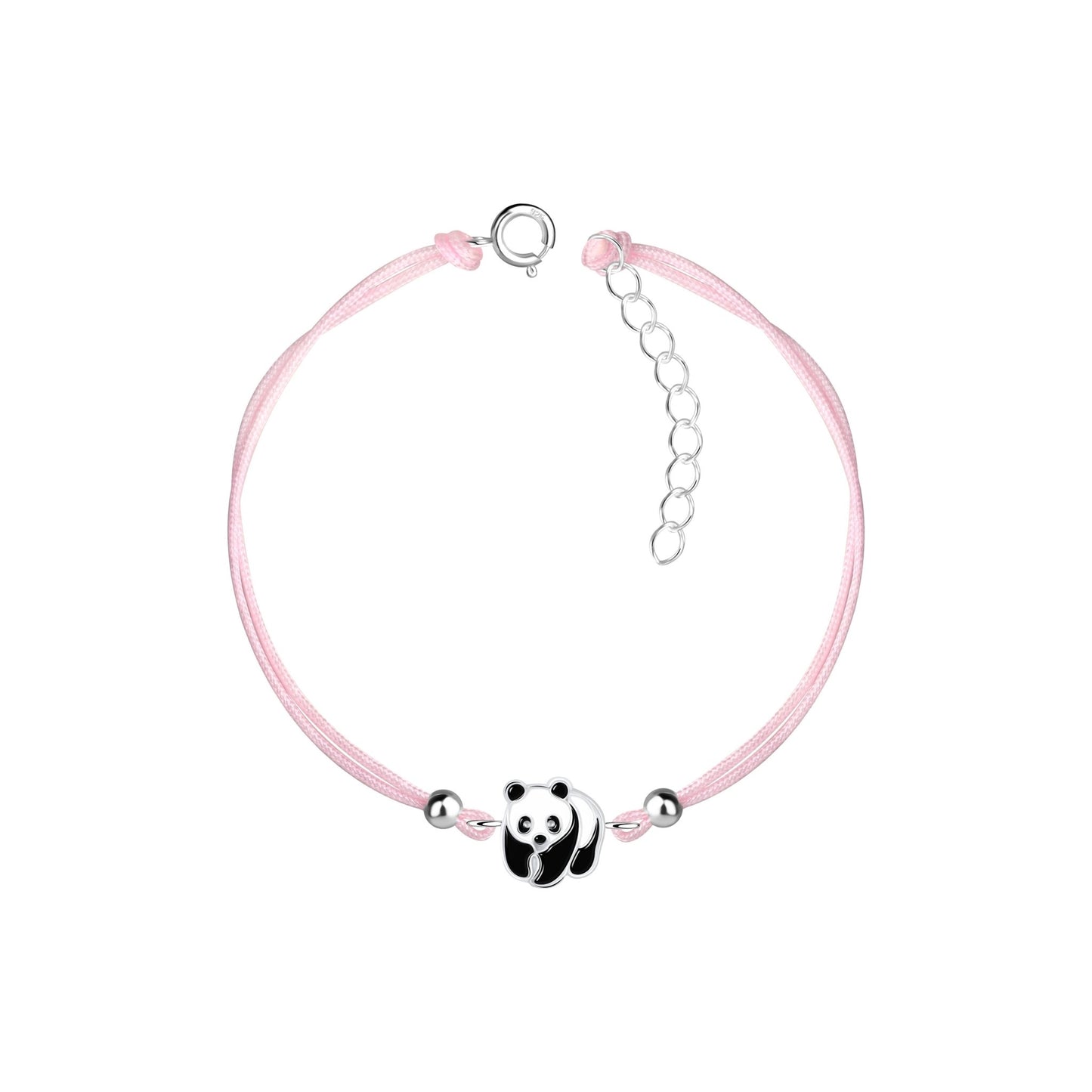 Children's Sterling Silver Panda Stud Earrings and Pink Cord Bracelet Set - Louise's Jewellery Box