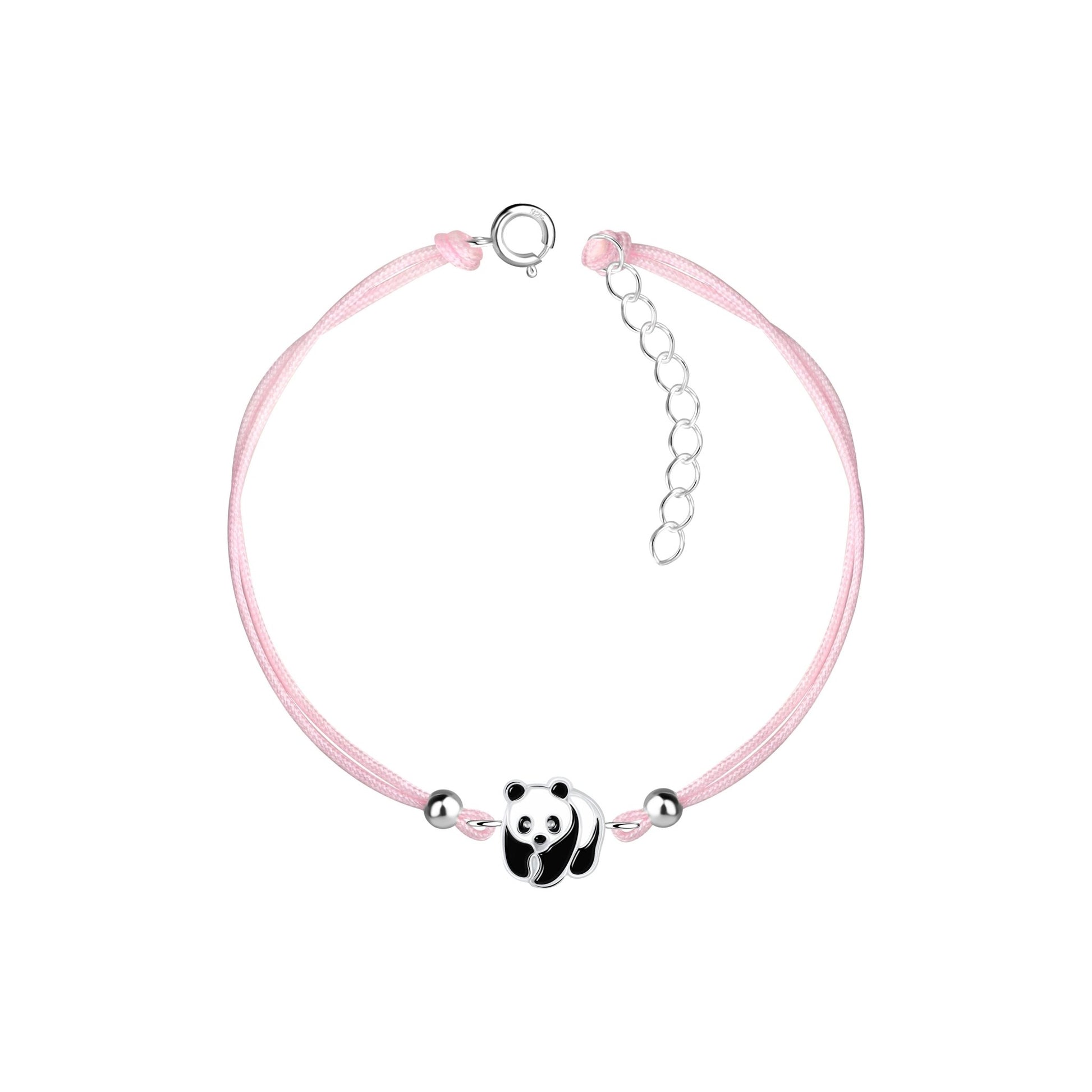Children's Sterling Silver Panda Stud Earrings and Pink Cord Bracelet Set - Louise's Jewellery Box