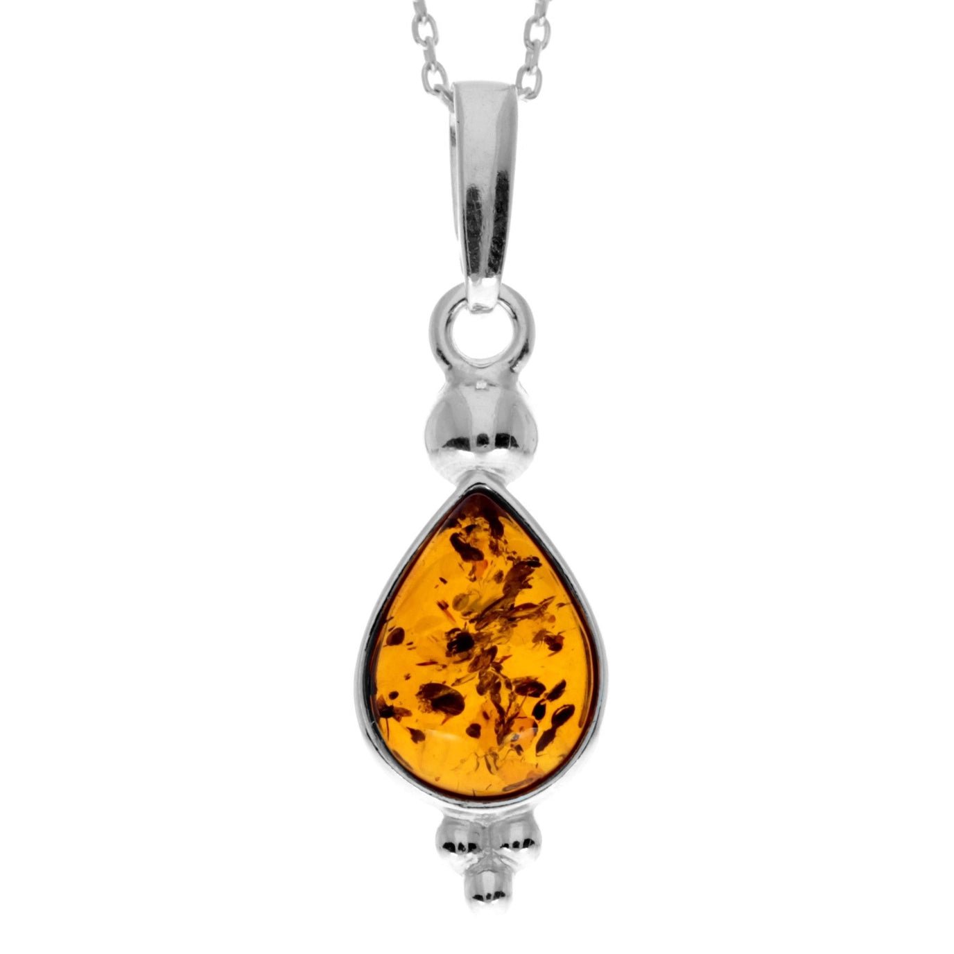 Classic Teardrop Pendant in Sterling Silver with Cognac Baltic Amber - Louise's Jewellery Box