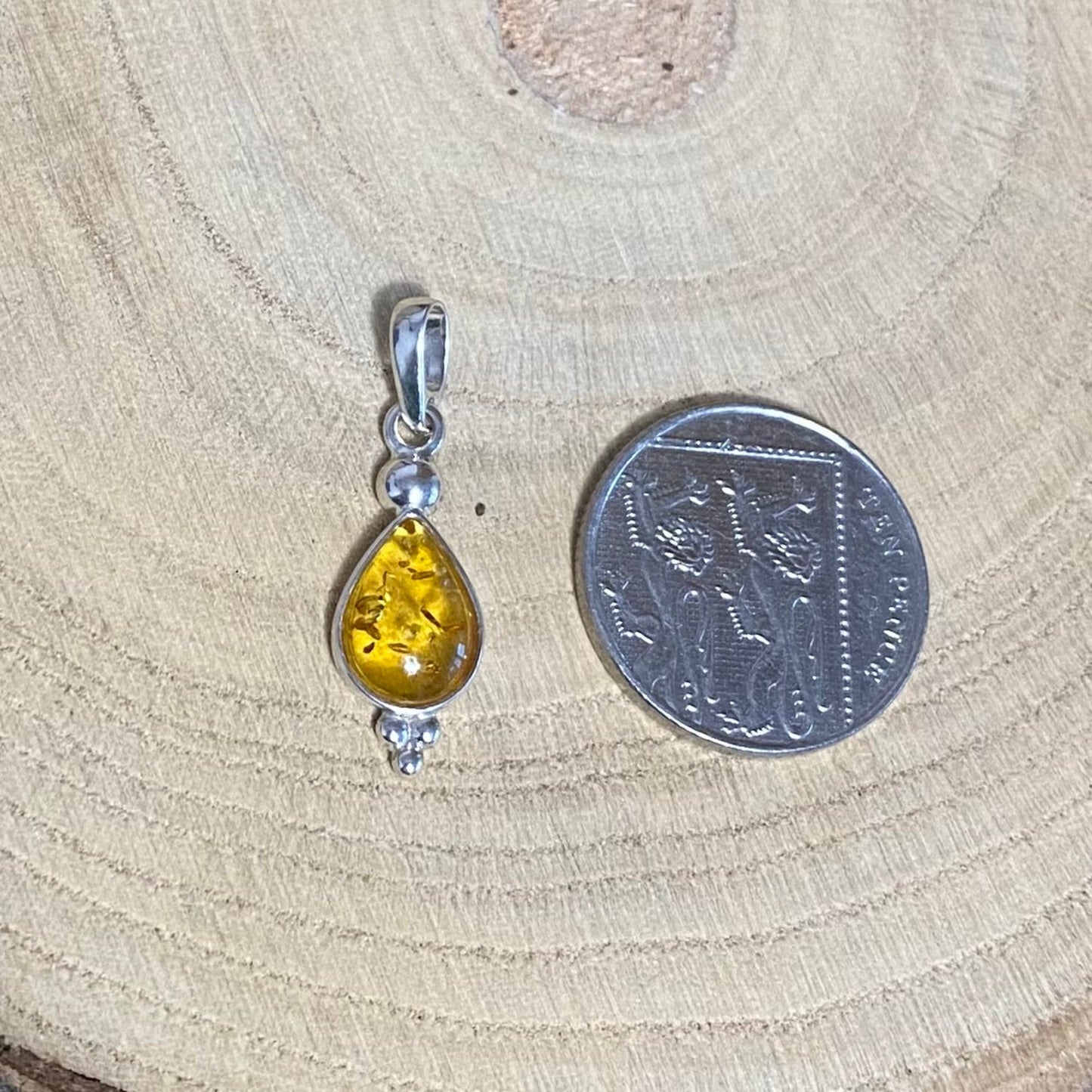 Classic Teardrop Pendant in Sterling Silver with Honey Baltic Amber - Louise's Jewellery Box