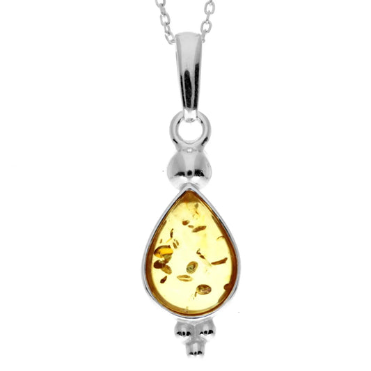 Baltic amber teardrop pendant in sterling silver with honey cognac stone

