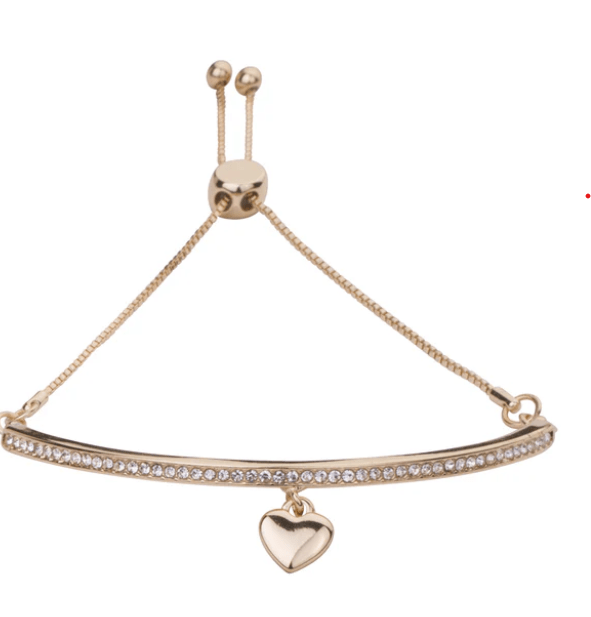CLEAR CRYSTALS GOLD HEART PENDANT DRAWSTRING BRACELET - Louise's Jewellery Box