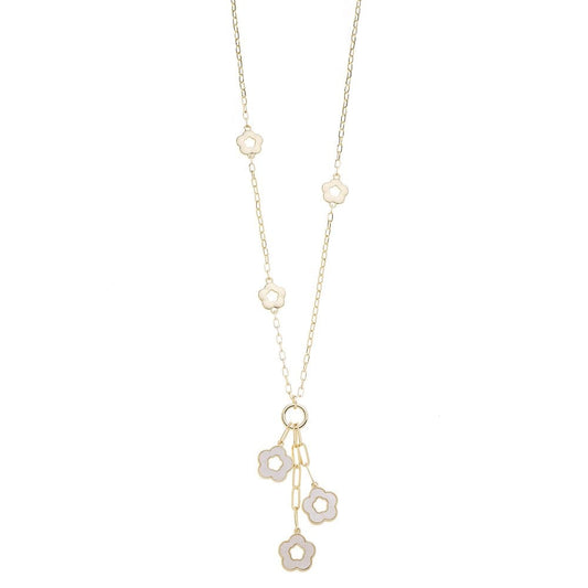 Daisy Chain White Enamel Long Necklace in Gold Plate - Louise's Jewellery Box