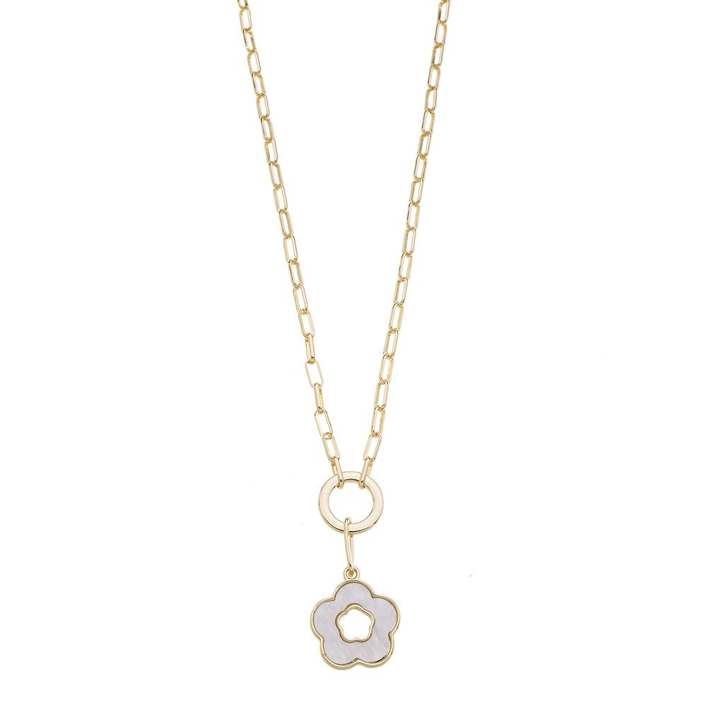 Daisy Necklace with White Enamel Flower in Gold Plate - Louise's Jewellery Box