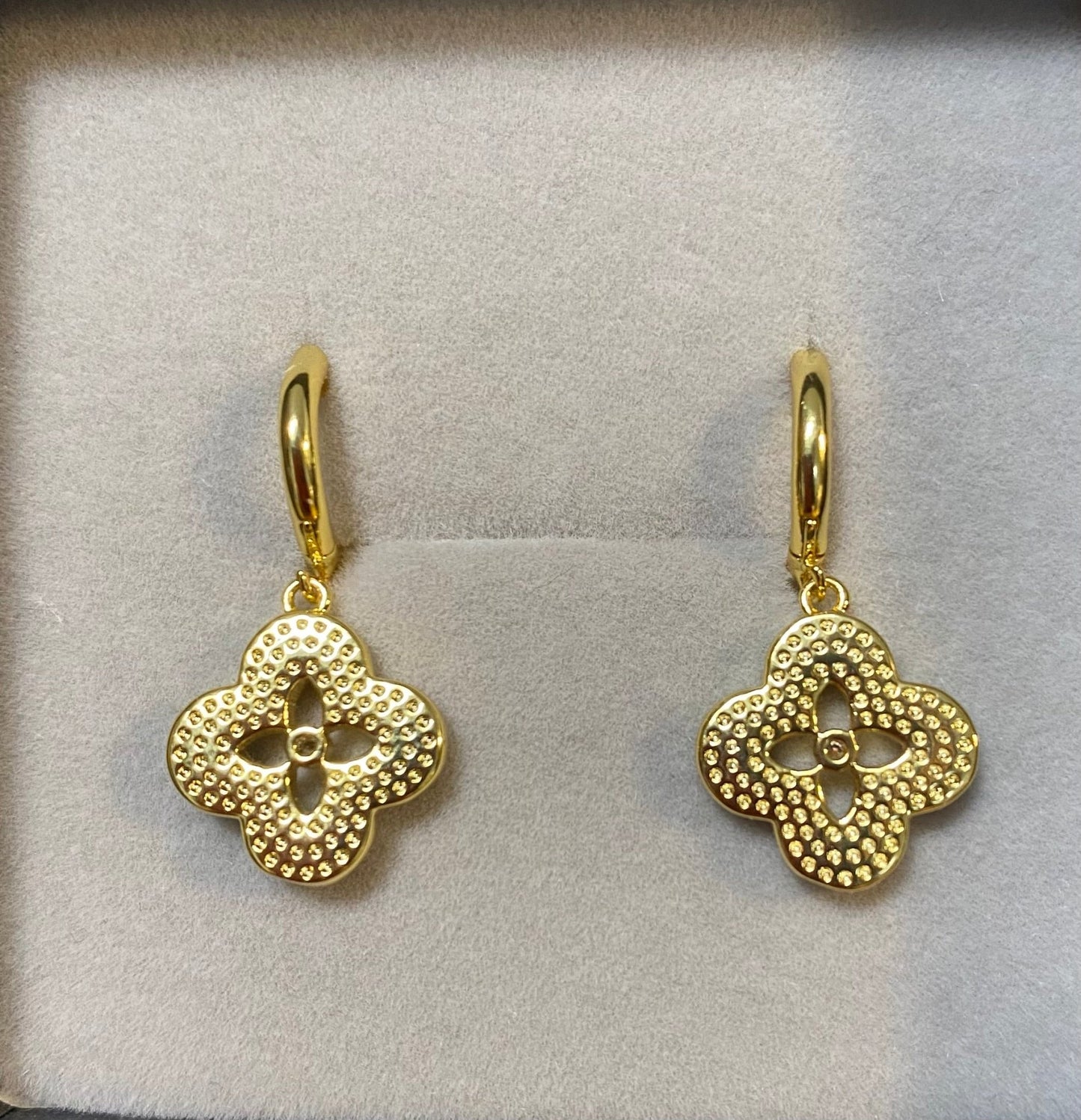 Designer Inspired Blue Clover Gold Plated Earrings - Louise's Jewellery Box
