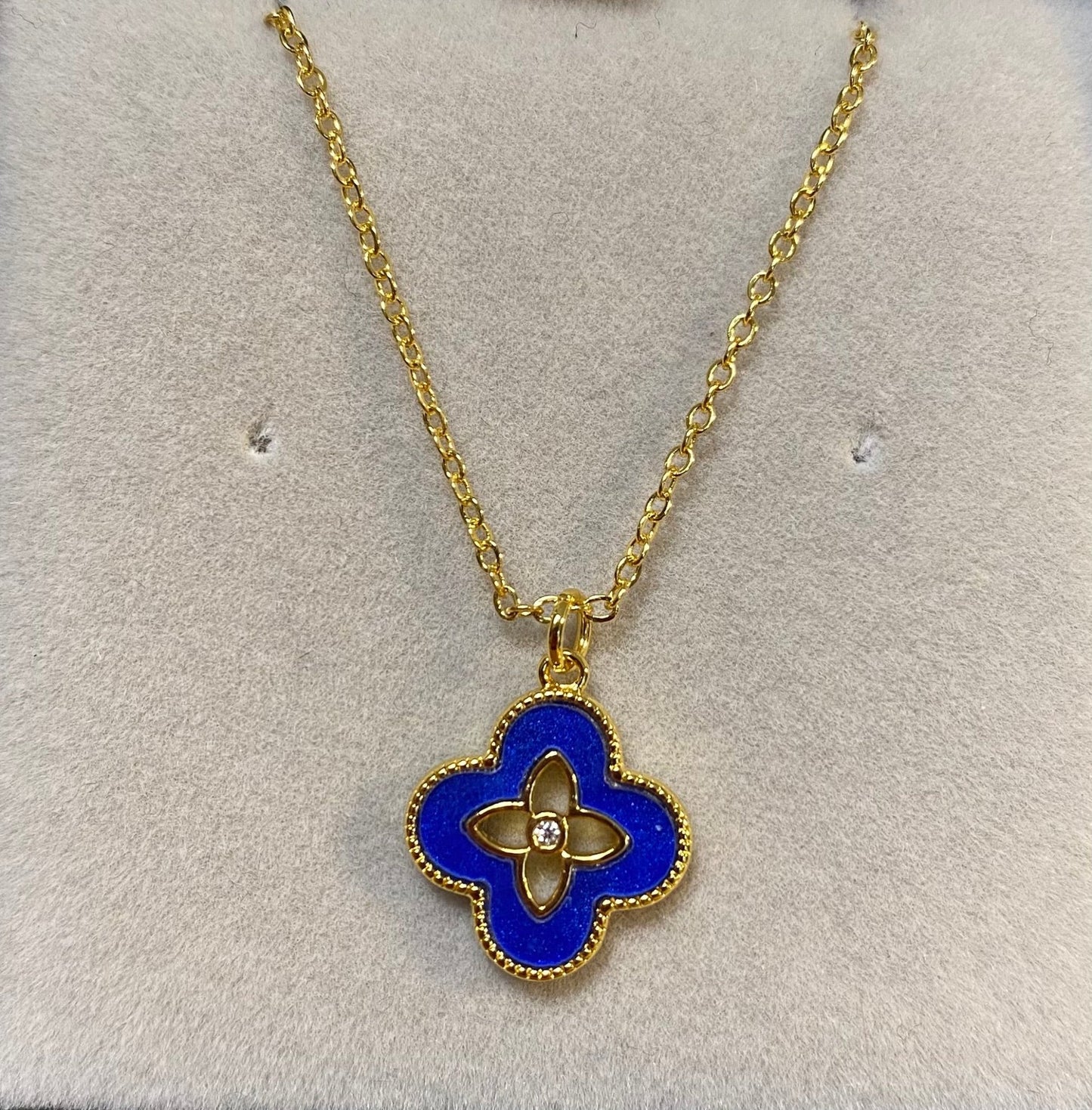 Designer Inspired Blue Clover Gold Plated Necklace - Louise's Jewellery Box