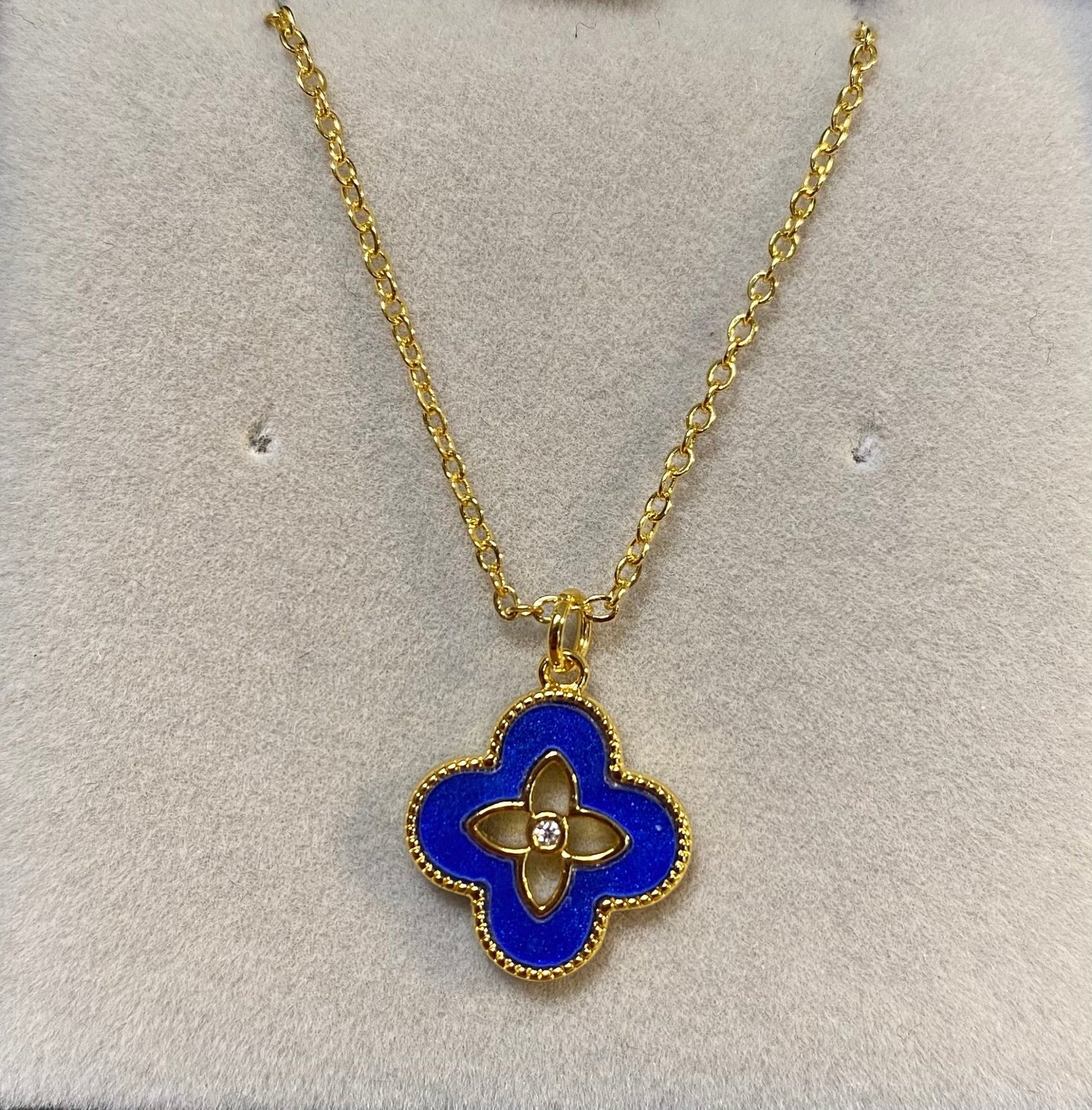 Designer Inspired Blue Clover Gold Plated Necklace - Louise's Jewellery Box