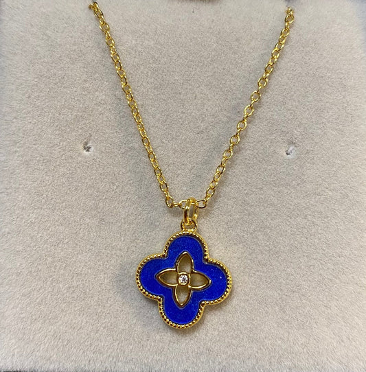 Designer Inspired Blue Clover Gold Plated Necklace - Louise's Jewellery Box