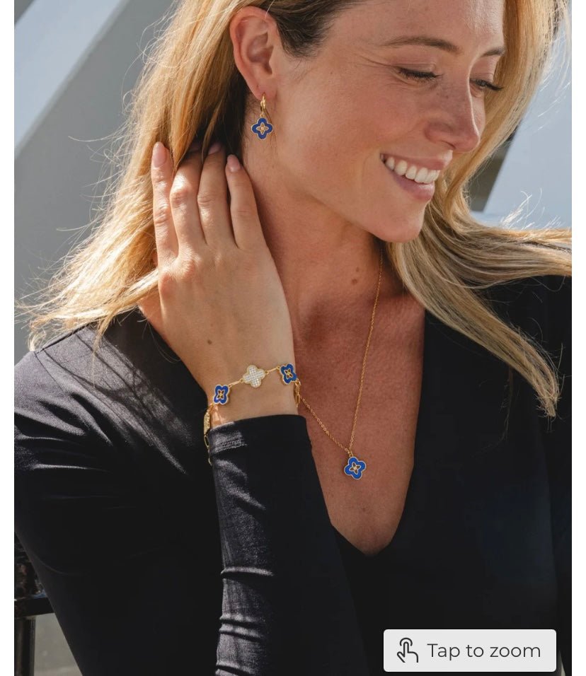 Designer Inspired Blue Enamel and Crystal Gold Plated Bracelet - Louise's Jewellery Box