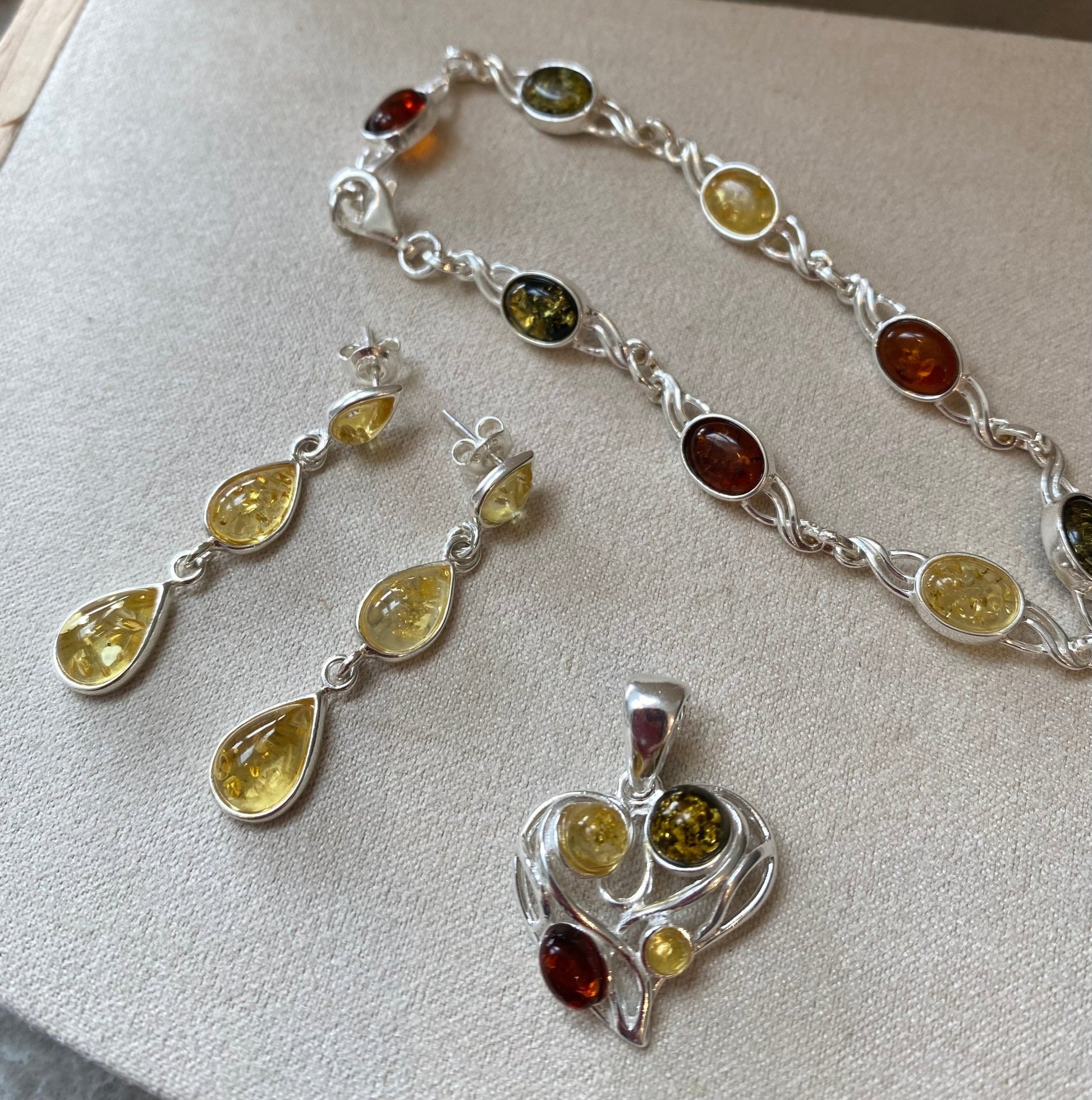 Drop Stud Earrings in Sterling Silver and Lemon Baltic Amber Teardrops - Louise's Jewellery Box