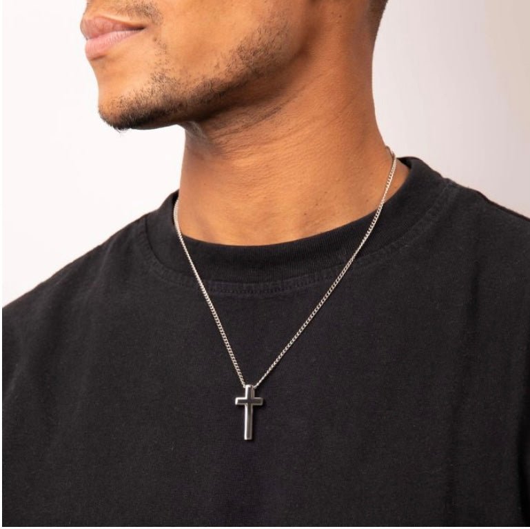 Fred Bennett Black IP Detail Cross Pendant - Louise's Jewellery Box