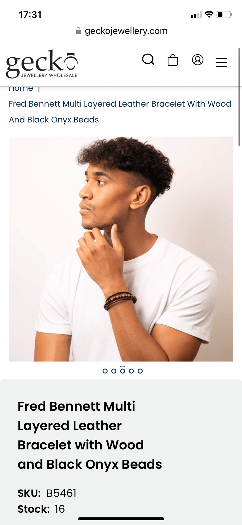 Fred Bennett Multi Layered Leather Bracelet with Wood and Black Onyx Beads - Louise's Jewellery Box