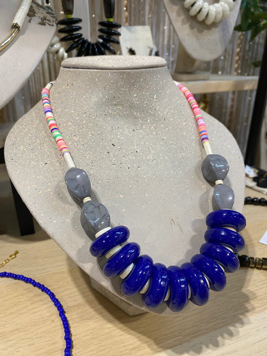 Gist Jewellery Royal Blue, Cream and Multicoloured Clay Necklace - Louise's Jewellery Box
