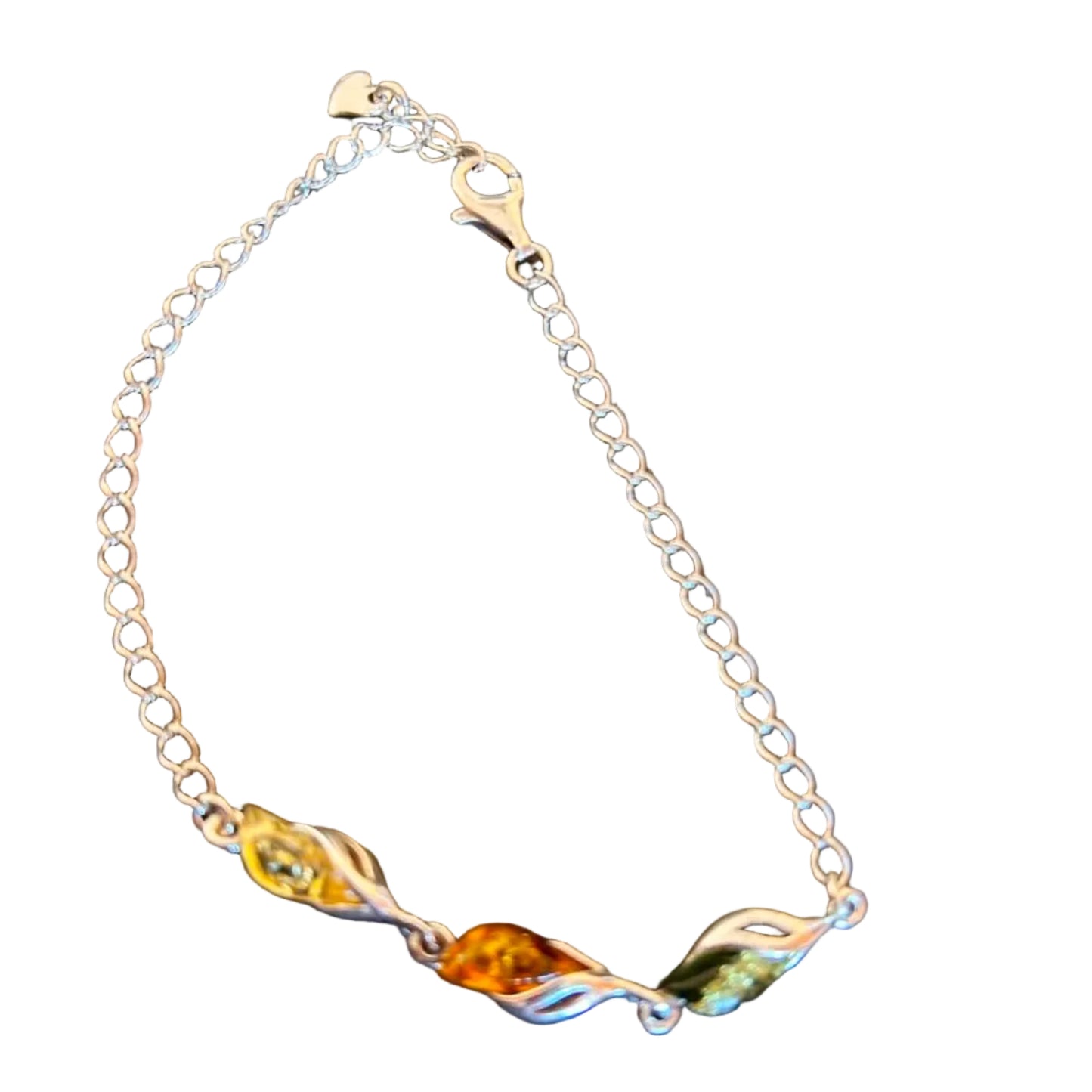 Mixed Baltic Amber Adjustable Bracelet in Sterling Silver