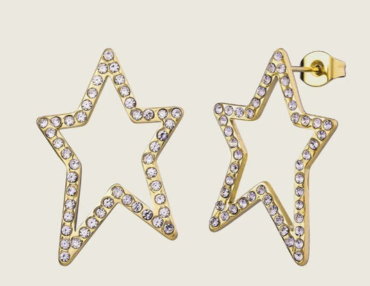 Gold and Crystal Star Stud Earrings - Louise's Jewellery Box