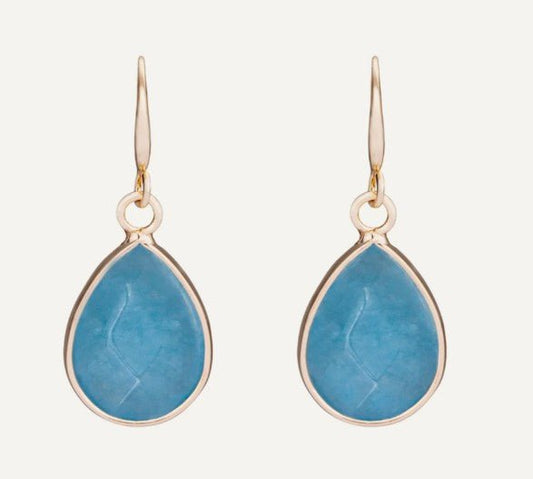 Gold Hook Earrings with Cerulean Blue Stone - Louise's Jewellery Box
