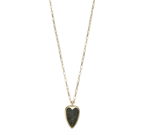 Gold Long Necklace with Green Agate Heart - Louise's Jewellery Box