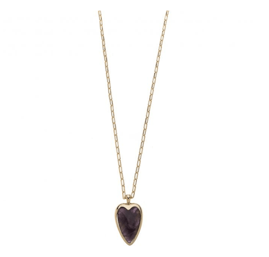Gold Long Necklace with Purple Amethyst Heart - Louise's Jewellery Box