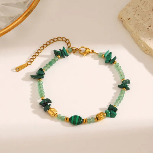 Gold Plated Bracelet with Malachite Stones - Louise's Jewellery Box