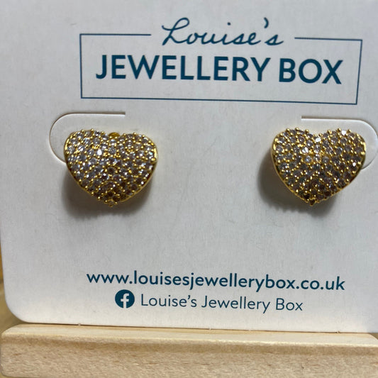 Gold Plated, Crystal Encrusted Heart Earrings - Louise's Jewellery Box