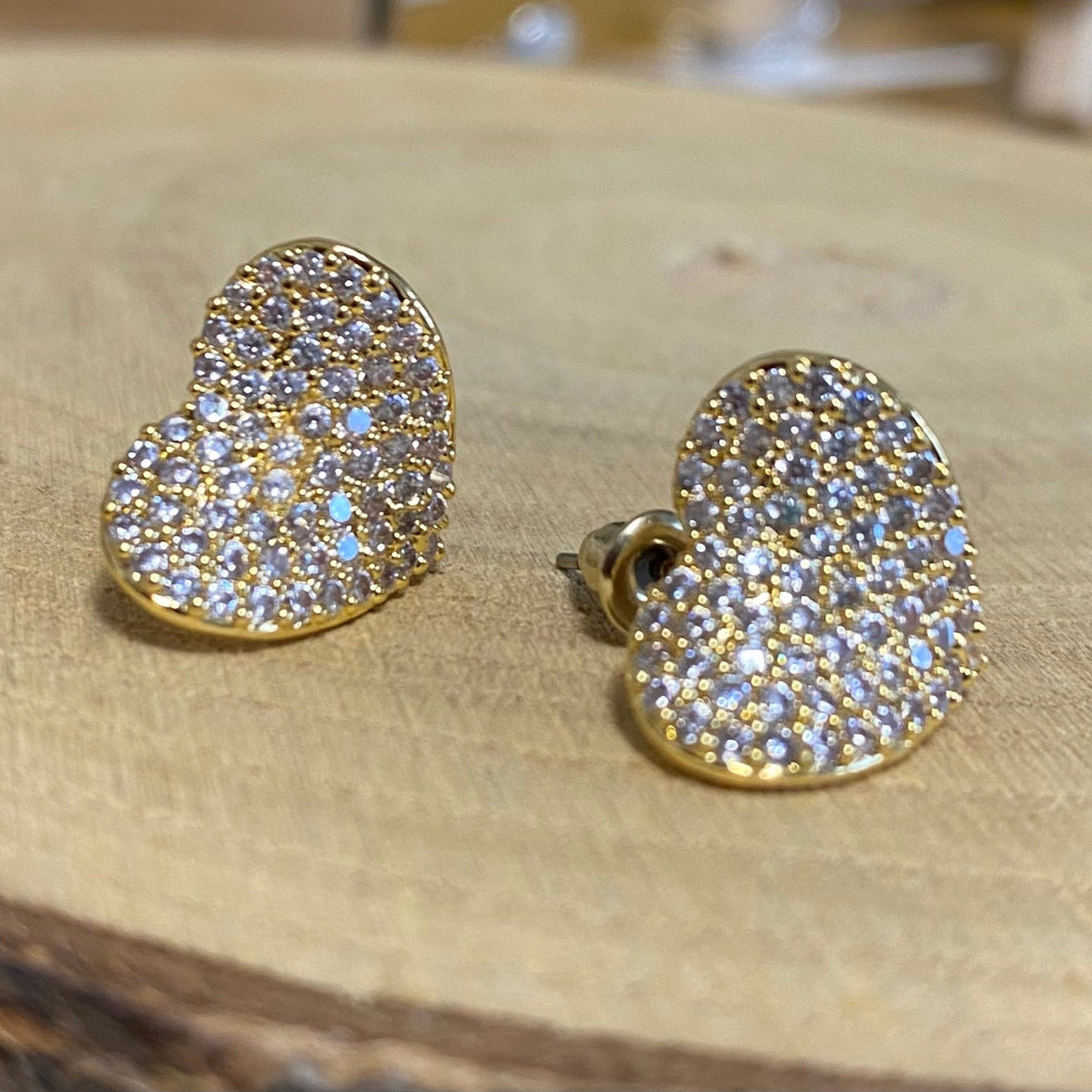 Gold Plated, Crystal Encrusted Heart Earrings - Louise's Jewellery Box