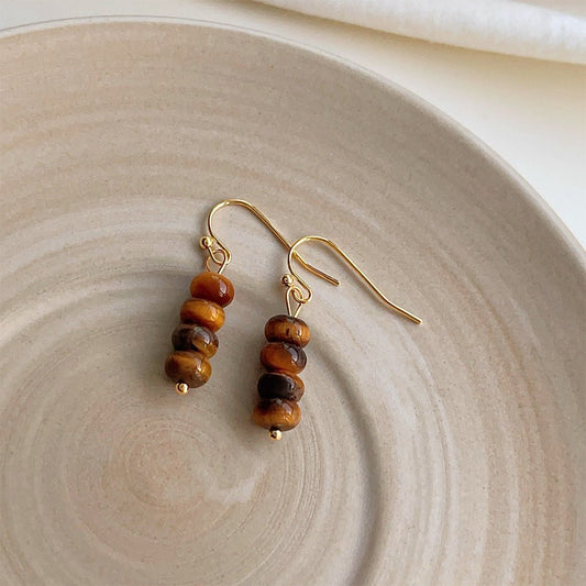 Gold Plated Drop Earrings with Tigers Eye - Louise's Jewellery Box