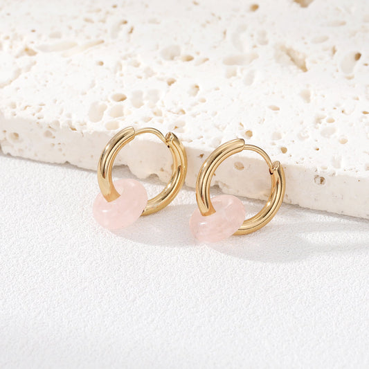 Gold Plated Huggies with Rose Quartz Stone - Louise's Jewellery Box