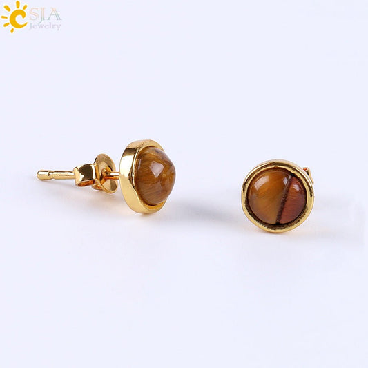 Gold Plated Tigers Eye Stud Earrings - Louise's Jewellery Box