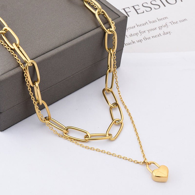 Gold Plated Waterproof Double Chain Necklace with Heart Detail - Louise's Jewellery Box