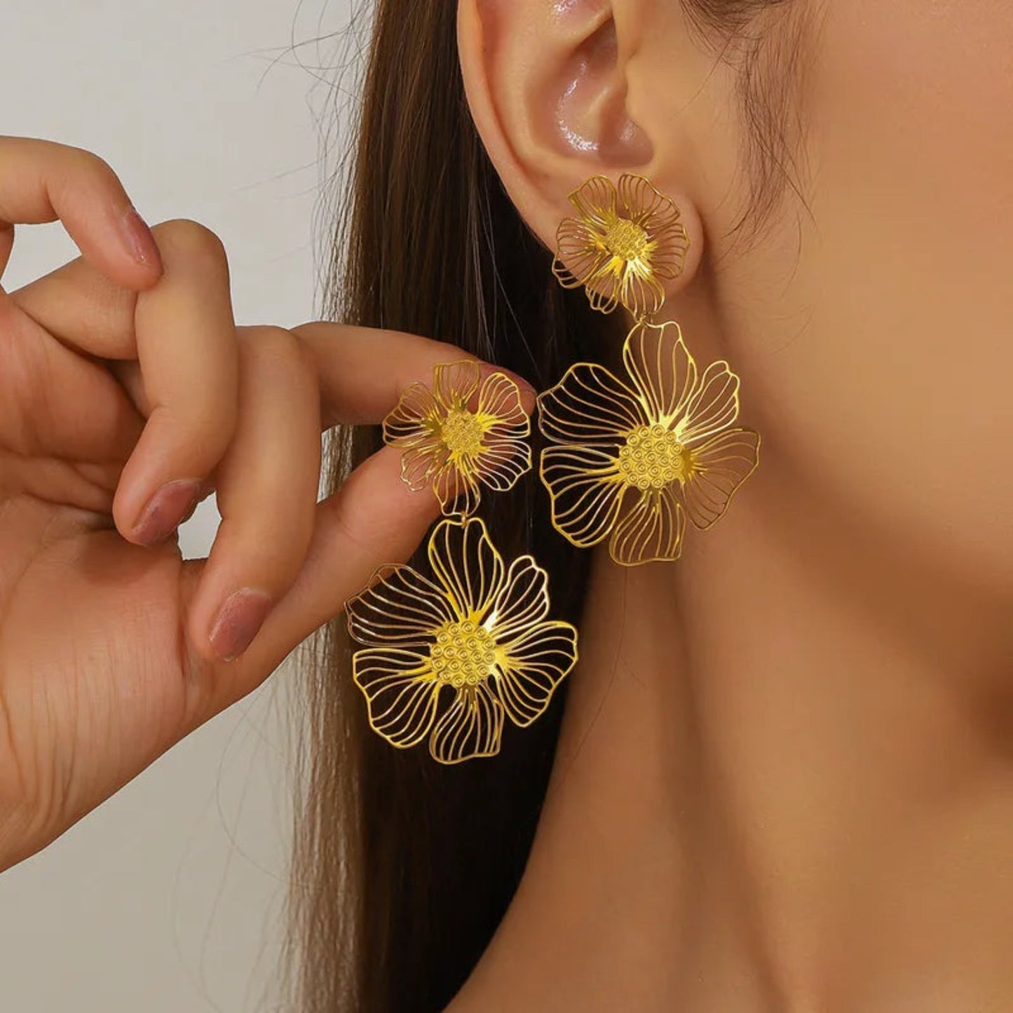 Gold Plated Waterproof Flower Drop Stud Earring - Louise's Jewellery Box