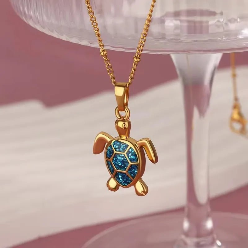 Gold Plated Waterproof Necklace with Turqouise Turtle Charm - Louise's Jewellery Box