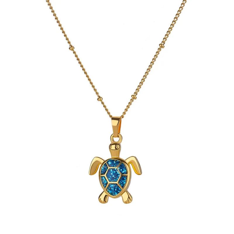 Gold Plated Waterproof Necklace with Turqouise Turtle Charm - Louise's Jewellery Box