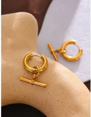 Gold Waterproof T Bar Earrings - Louise's Jewellery Box