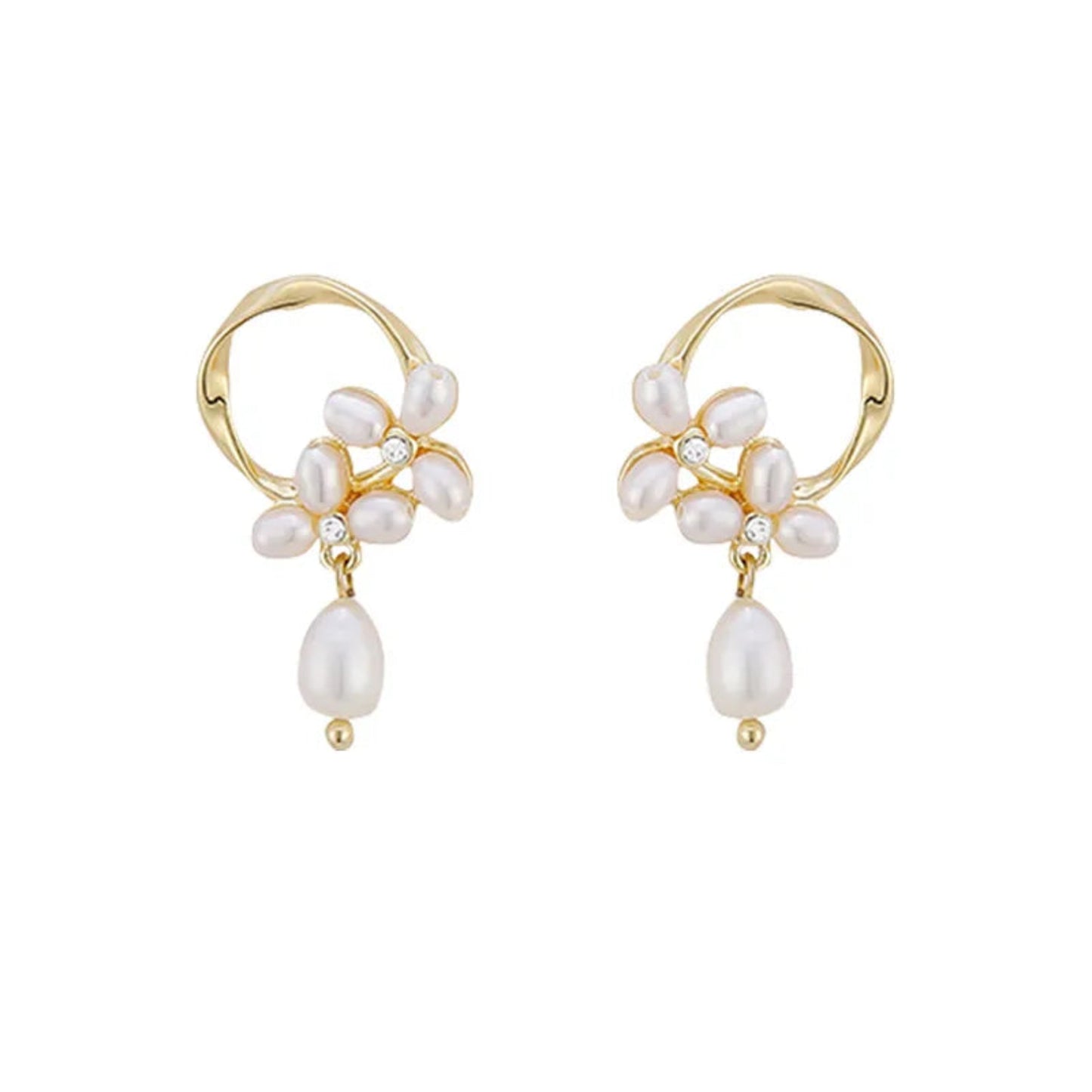 Gold Plated Pearl Cluster Stud Earrings