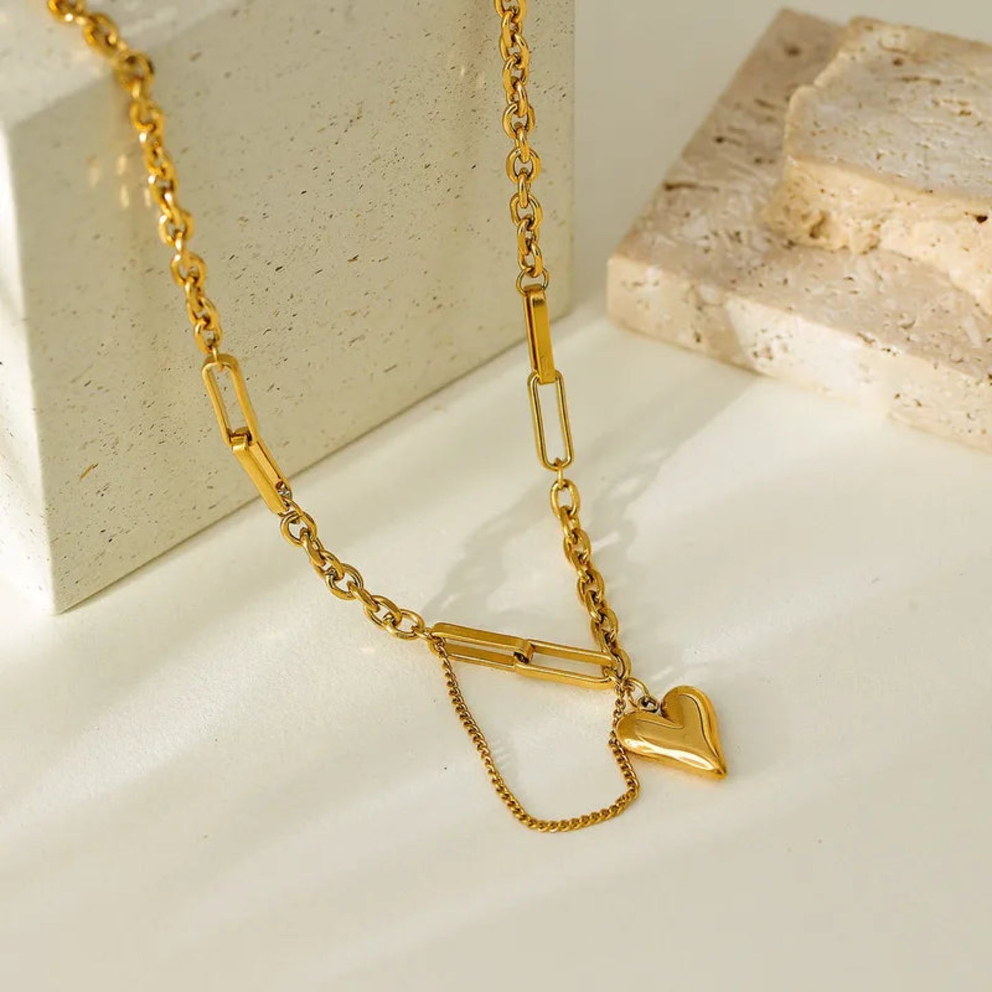 Waterproof Gold Plated Necklace with Heart Detail