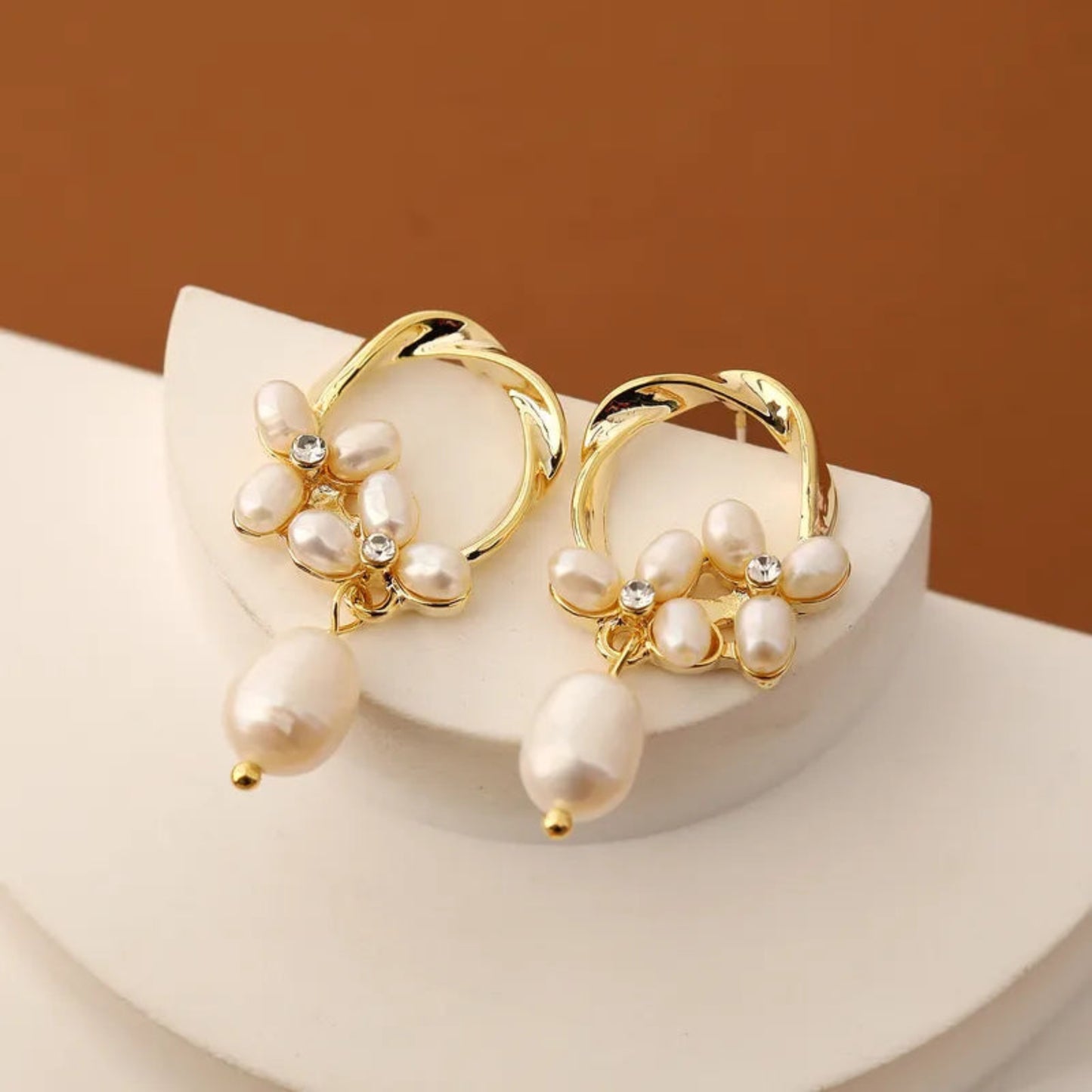 Gold Plated Pearl Cluster Stud Earrings