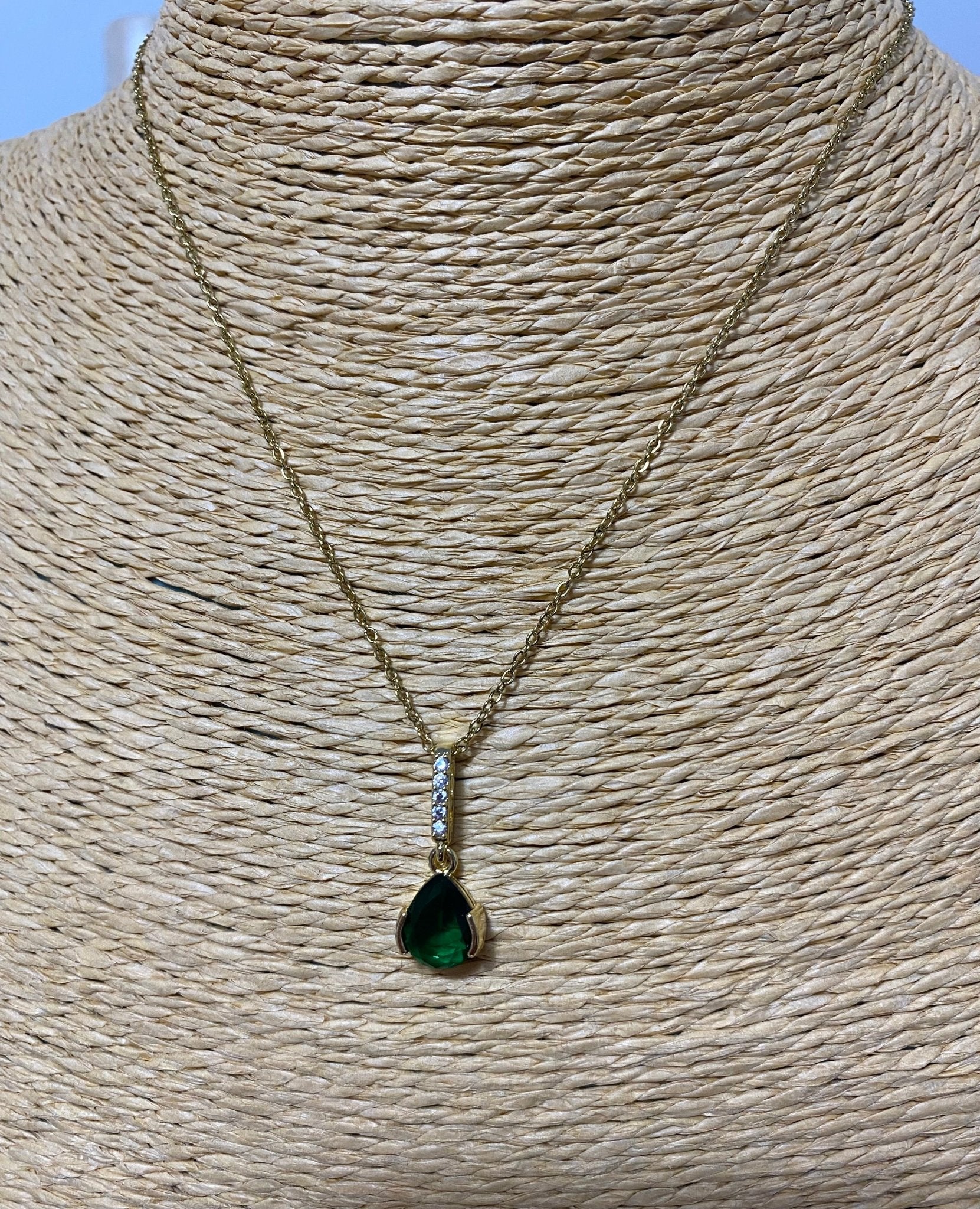 Green and Clear Crystal Gold Plated Necklace and Earrings Set - Louise's Jewellery Box