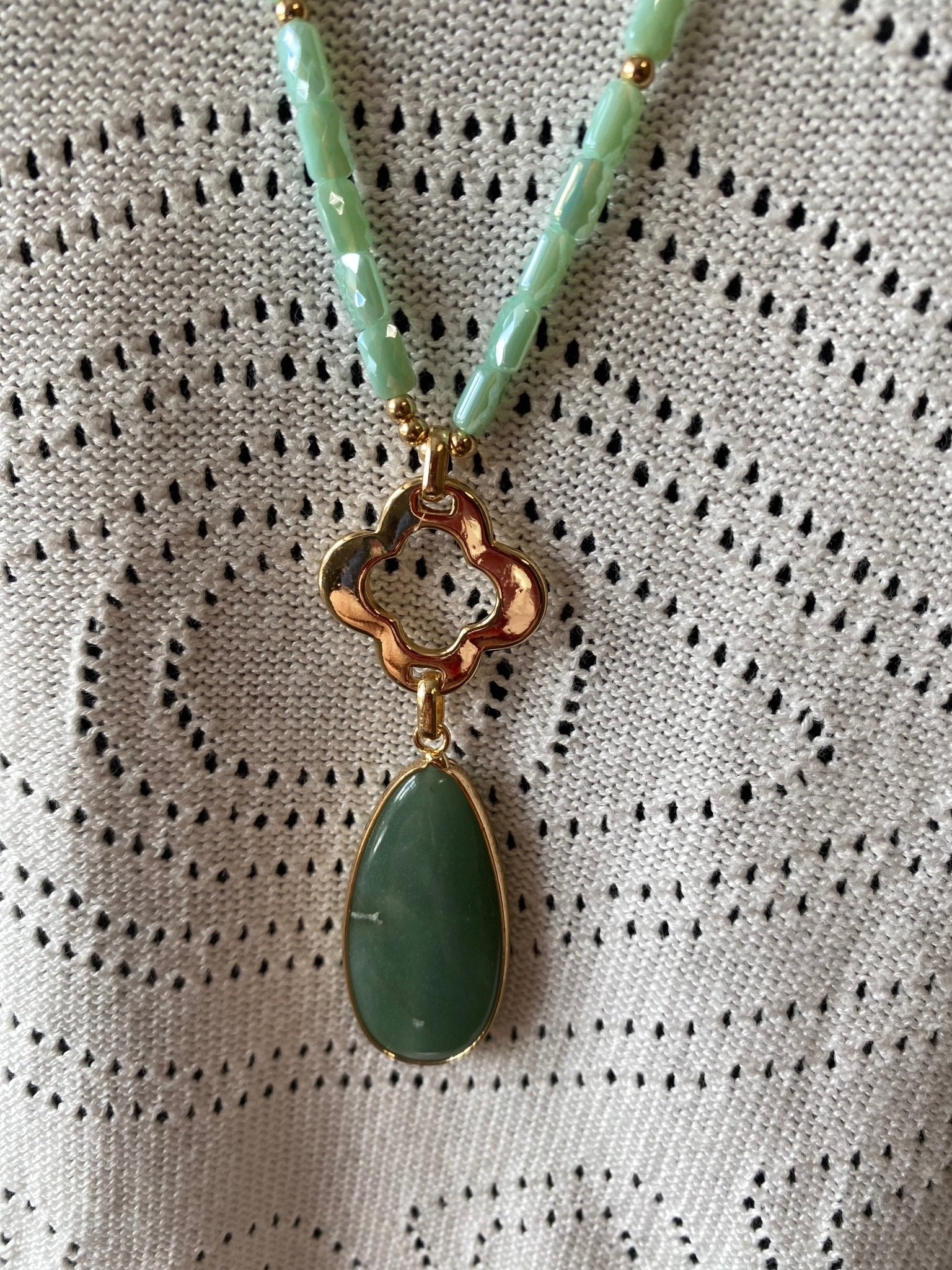Green Aventurine Long Necklace in Gold Plating - Louise's Jewellery Box