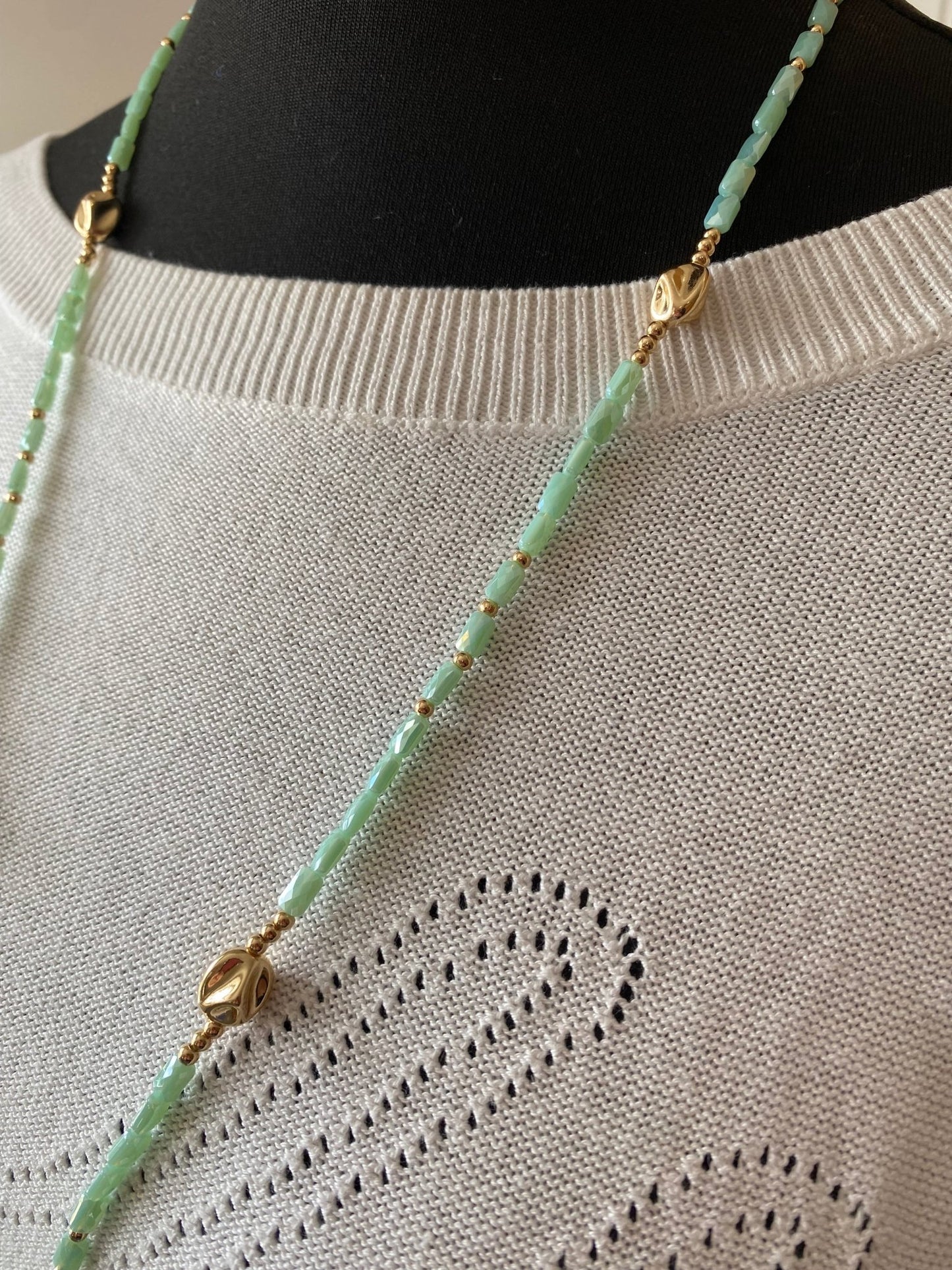 Green Aventurine Long Necklace in Gold Plating - Louise's Jewellery Box