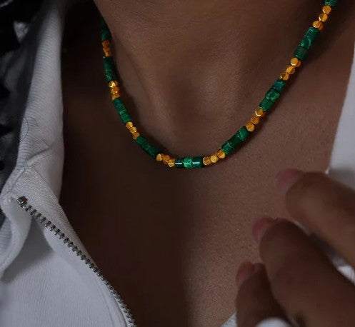 Green and Gold Beaded Waterproof Necklace