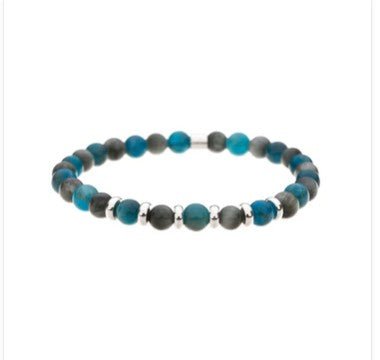 Hawks Eye Teal Stone Bracelet with Silver Plating - Louise's Jewellery Box