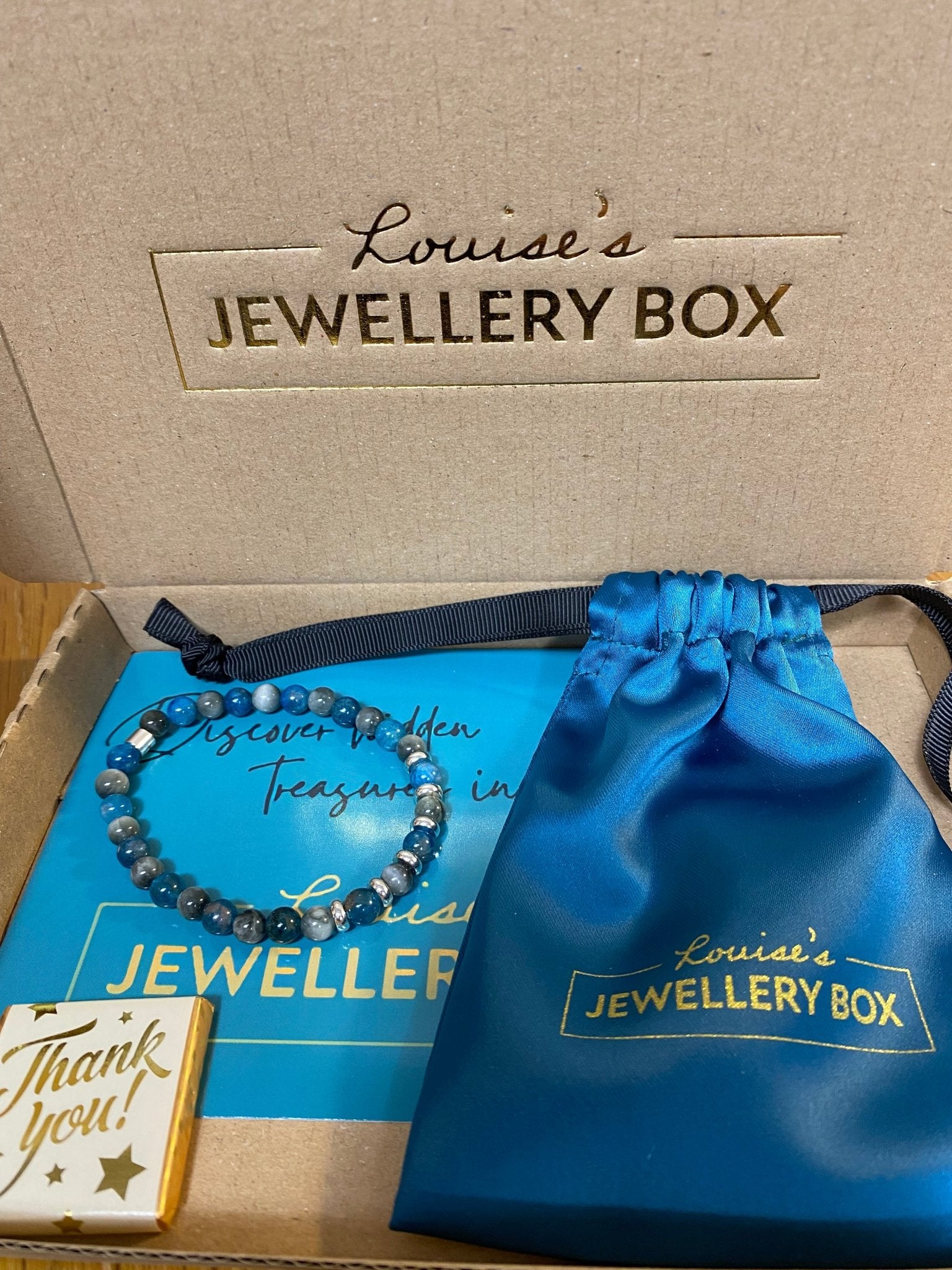 Hawks Eye Teal Stone Bracelet with Silver Plating - Louise's Jewellery Box