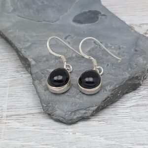 Whitby Jet Teardrop Drop Earrings in Sterling Silver