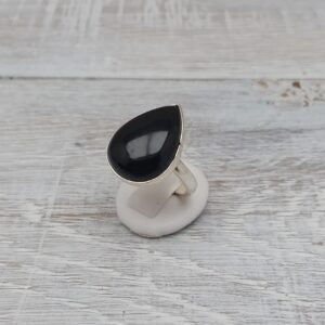 Whitby Jet Large Teardrop Ring in Sterling Silver