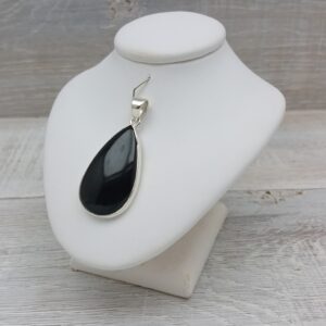 Whitby Jet Medium Teardrop Pendant in Sterling Silver