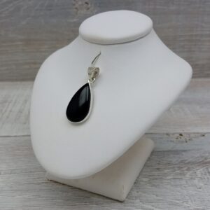 Whitby Jet Small Teardrop Pendant in Sterling Silver